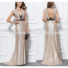 Sexy Robe de soirée Deep V Neck Sequins Backless sans manches Robe de bal pour les femmes